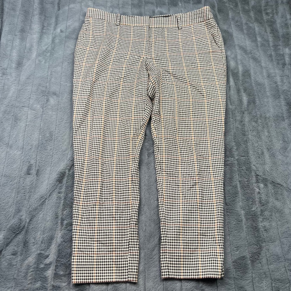 Talbots Hampshire Ankle Pants 12P Houndstooth Plaid Brown Orange Stretch Cotton